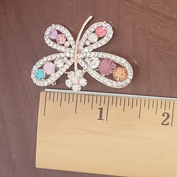 Sparkling Multicolor Rhinestone Butterfly Brooch Pin - Picture 3 of 3